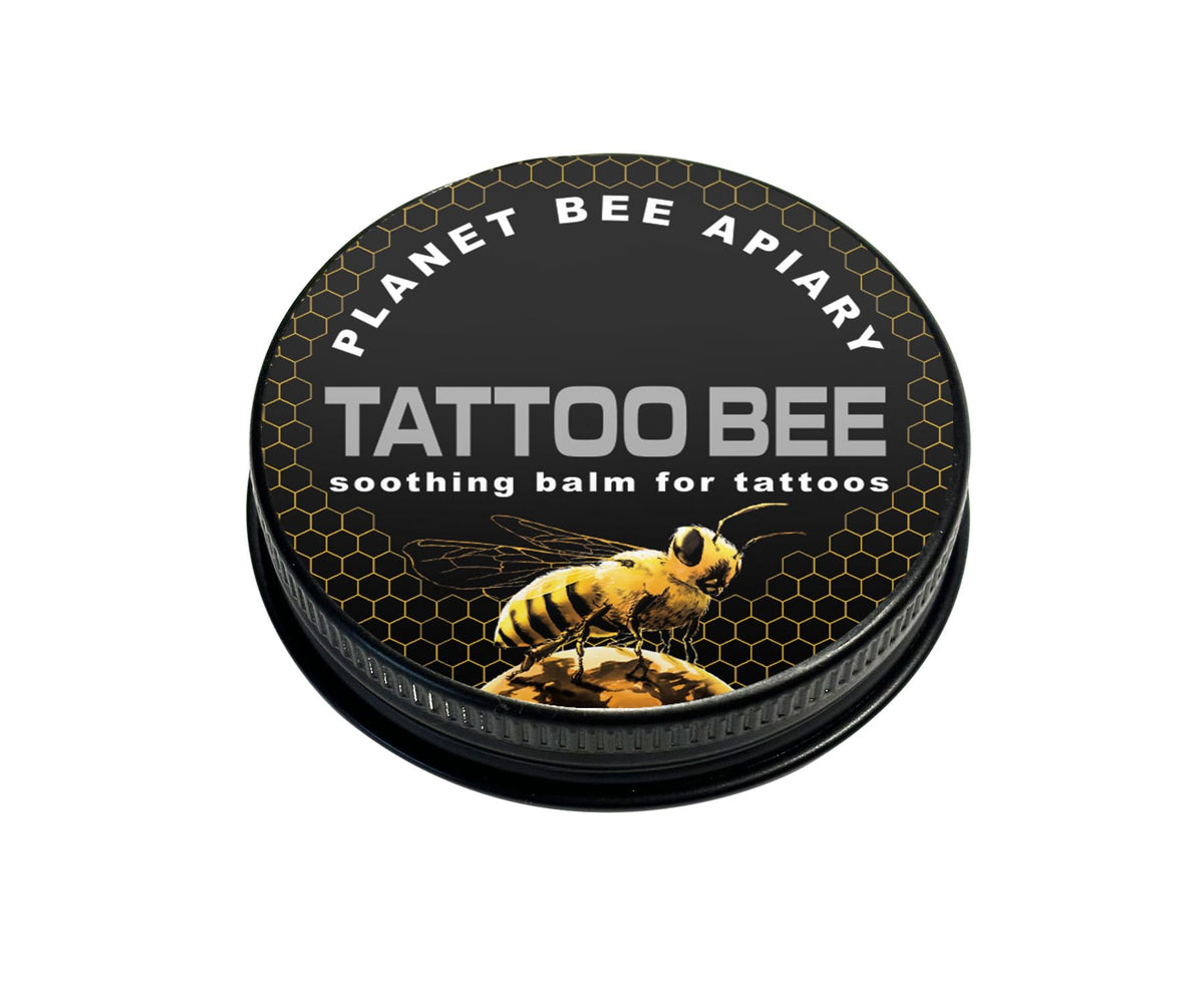 Tattoo Bee by Planet Bee Apiary 1oz tin front view