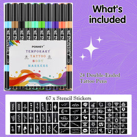 Tattoo designs created with Ponhey markers and stencils
