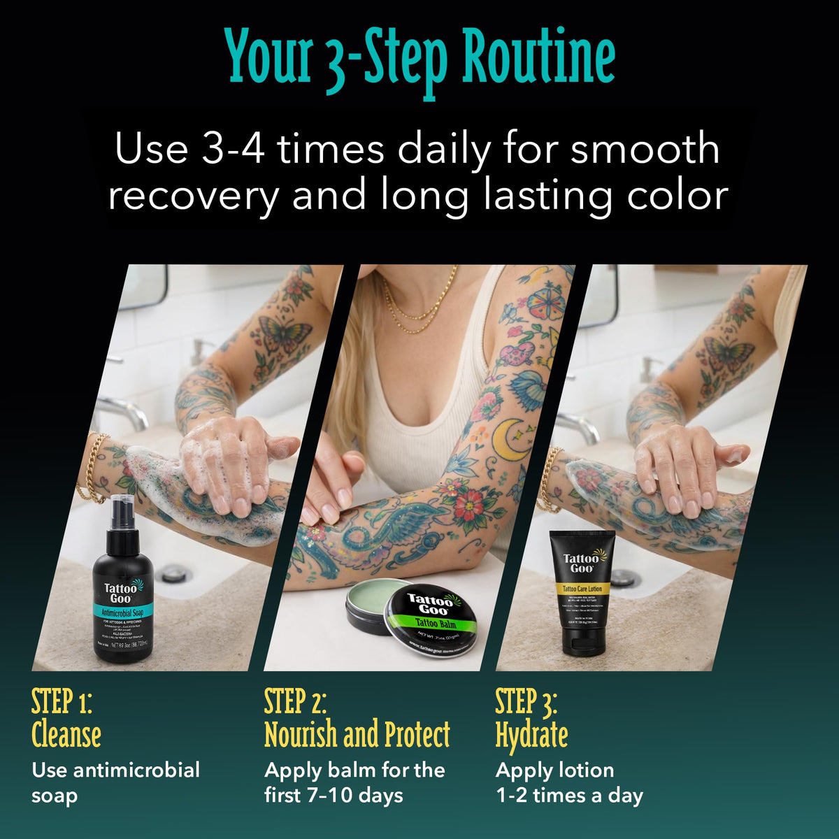 Tattoo Goo Antimicrobial Soap being used for tattoo care