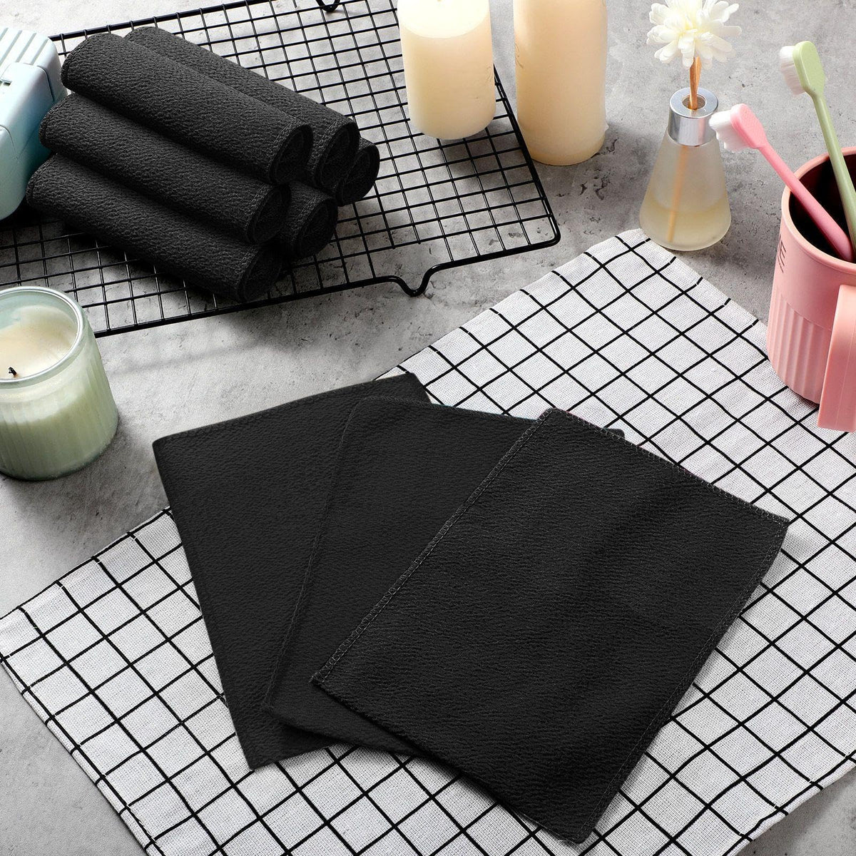 Tatuo exfoliating mitt being used on arm