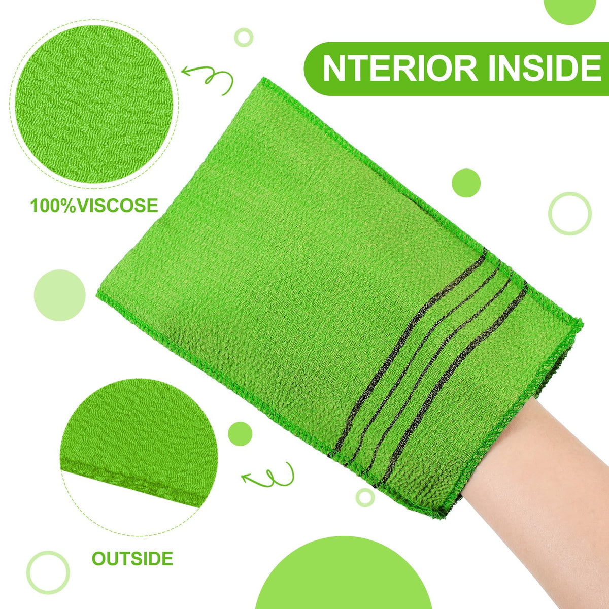 Tatuo exfoliating mitts displayed in a bathroom setting