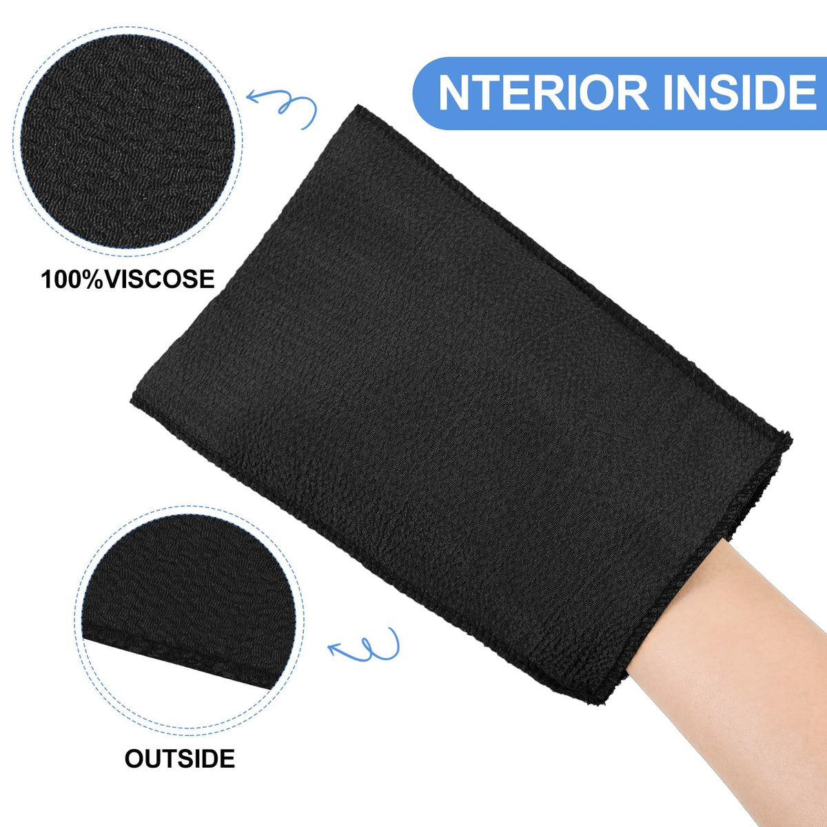 Tatuo exfoliating mitts displayed in a bathroom setting