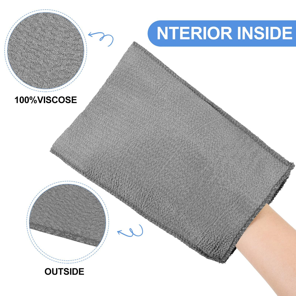 Tatuo exfoliating mitts displayed in a bathroom setting