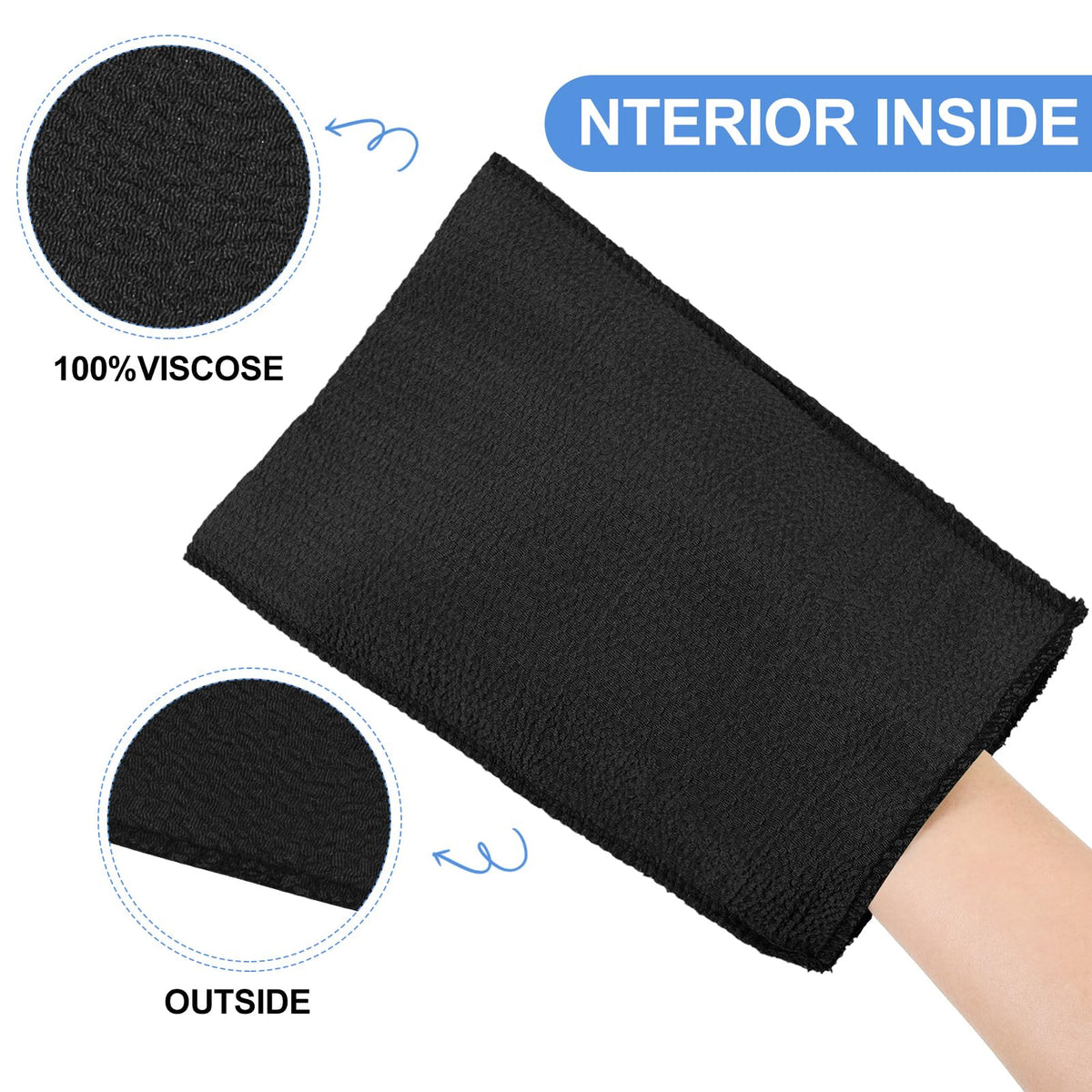 Tatuo exfoliating mitts displayed in a bathroom setting