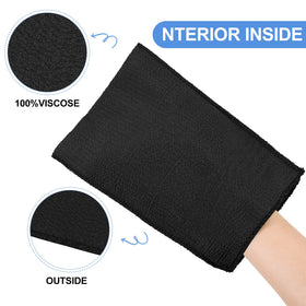 Tatuo exfoliating mitts displayed in a bathroom setting