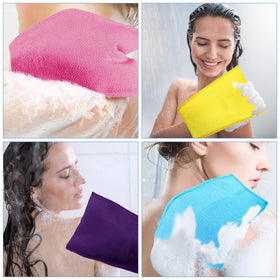 Tatuo exfoliating mitts in vibrant yellow and pink