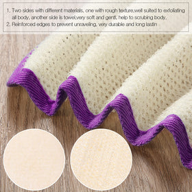 Tatuo exfoliating washcloth being used on skin in a bathroom setting