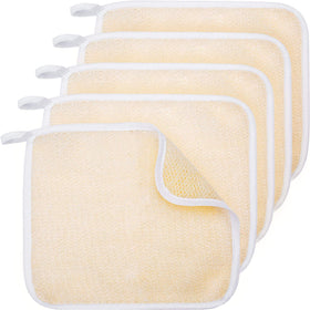 Tatuo Exfoliating Washcloth Set, 5 beige edge washcloths arranged