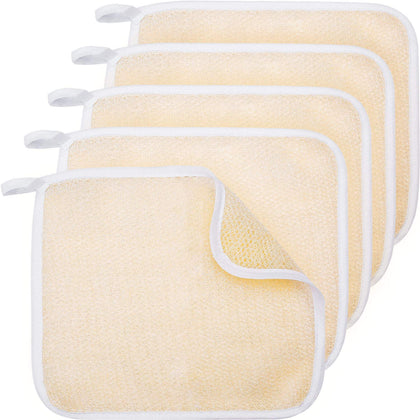 Tatuo Exfoliating Washcloth Set, 5 beige edge washcloths arranged