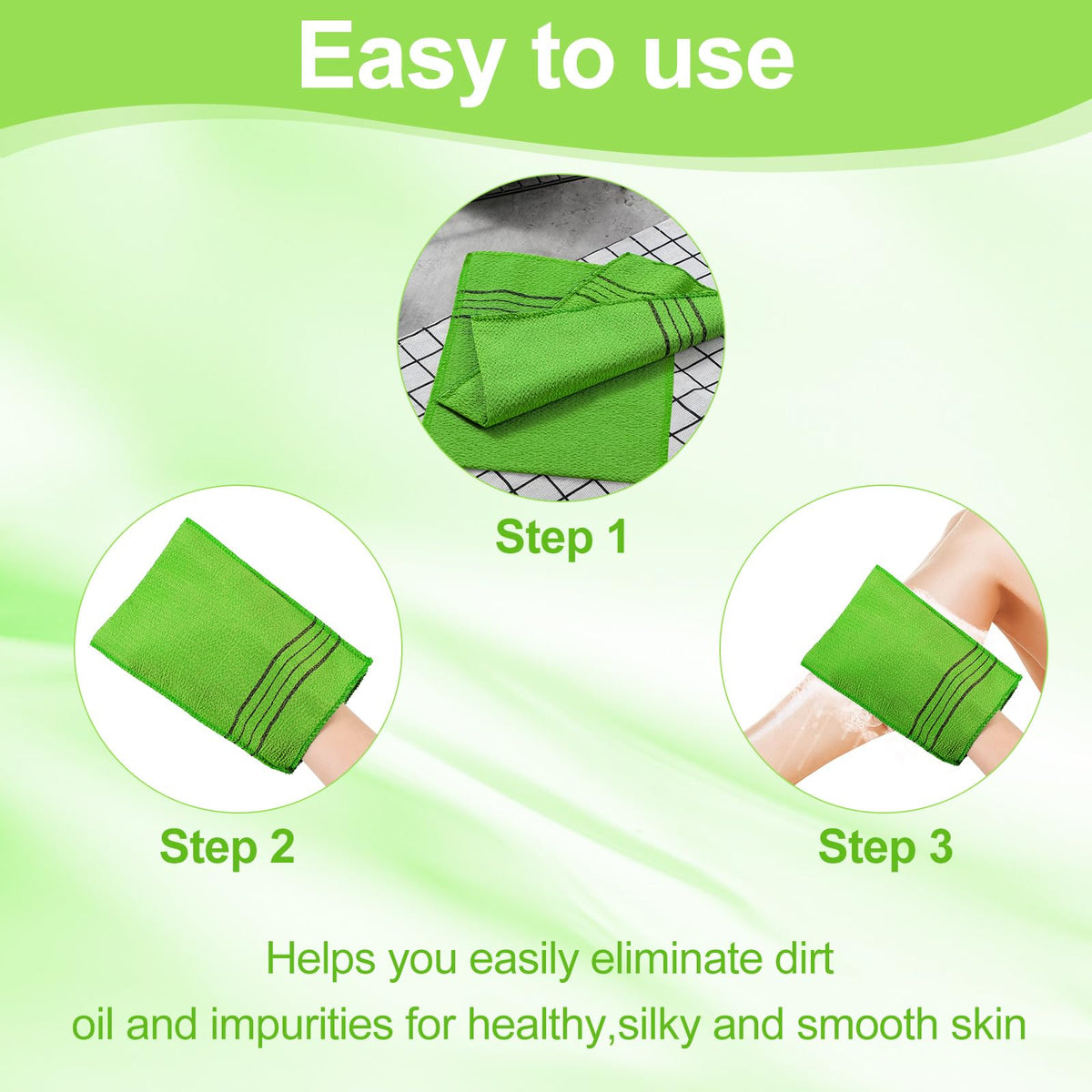 Tatuo Korean exfoliating mitts in yellow and green