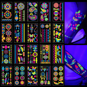 TATUWST Glow in the Dark Tattoos 172 PCS front view with assorted designs