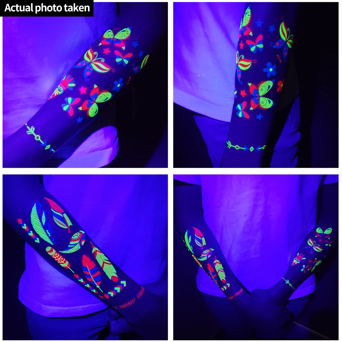 TATUWST Glow in the Dark Tattoos demonstrating UV glow effect