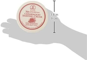Taylor of Old Bond Cedarwood Shaving Cream 240g on a bathroom shelf