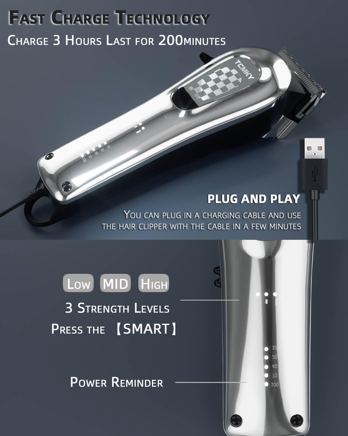 TCMKY Hair Clippers in packaging with accessories