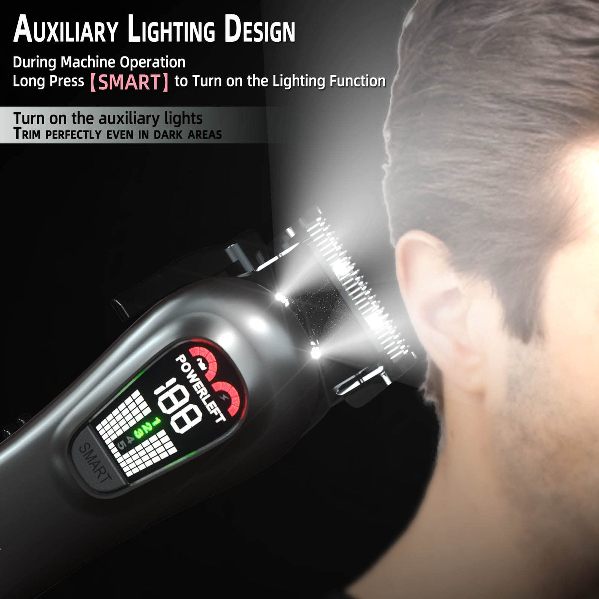 TCMKY Hair Clippers LED display showing battery status