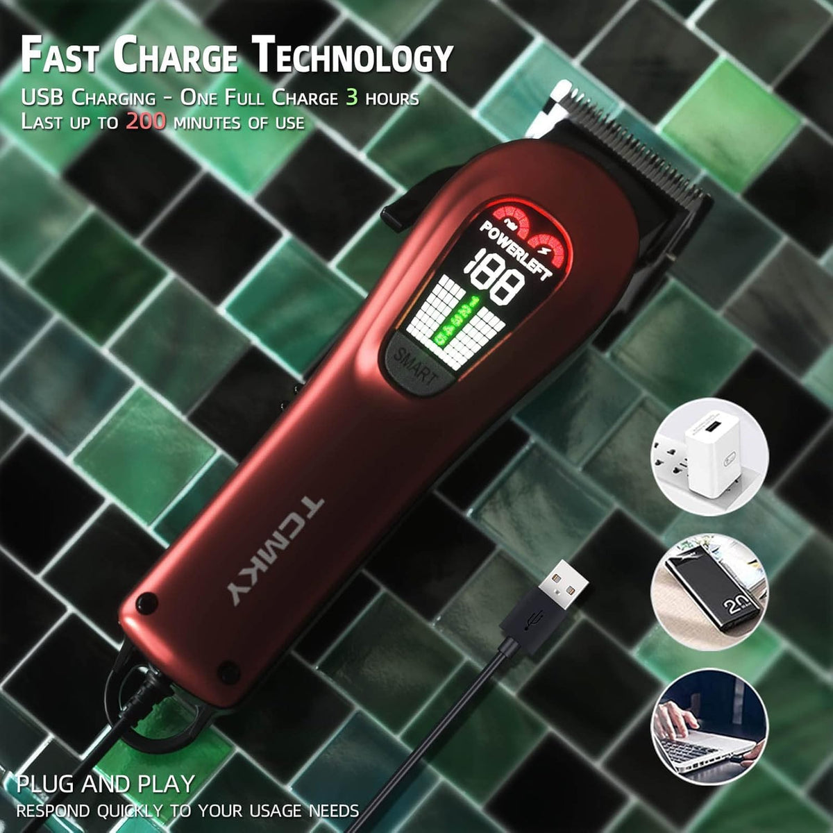 TCMKY Hair Clippers showing power adjustment settings