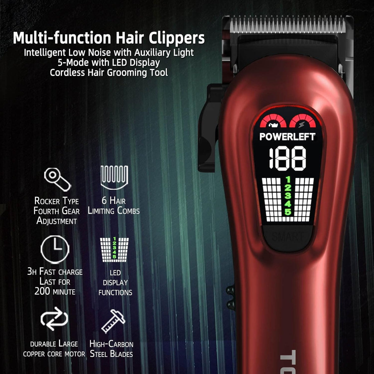 TCMKY Hair Clippers side view showing sharp steel blade