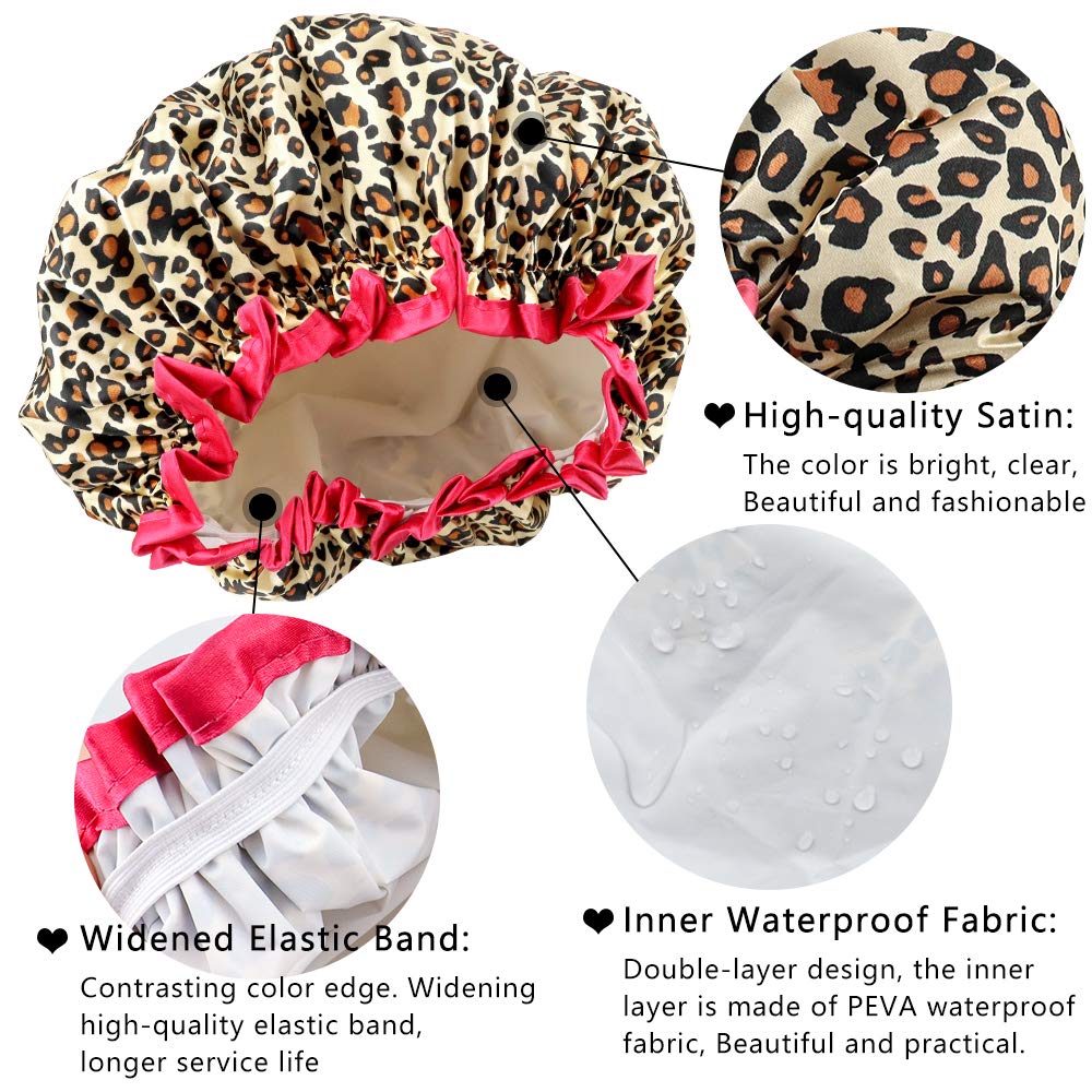 TCOTBE shower cap with polka dot design on a bathroom counter