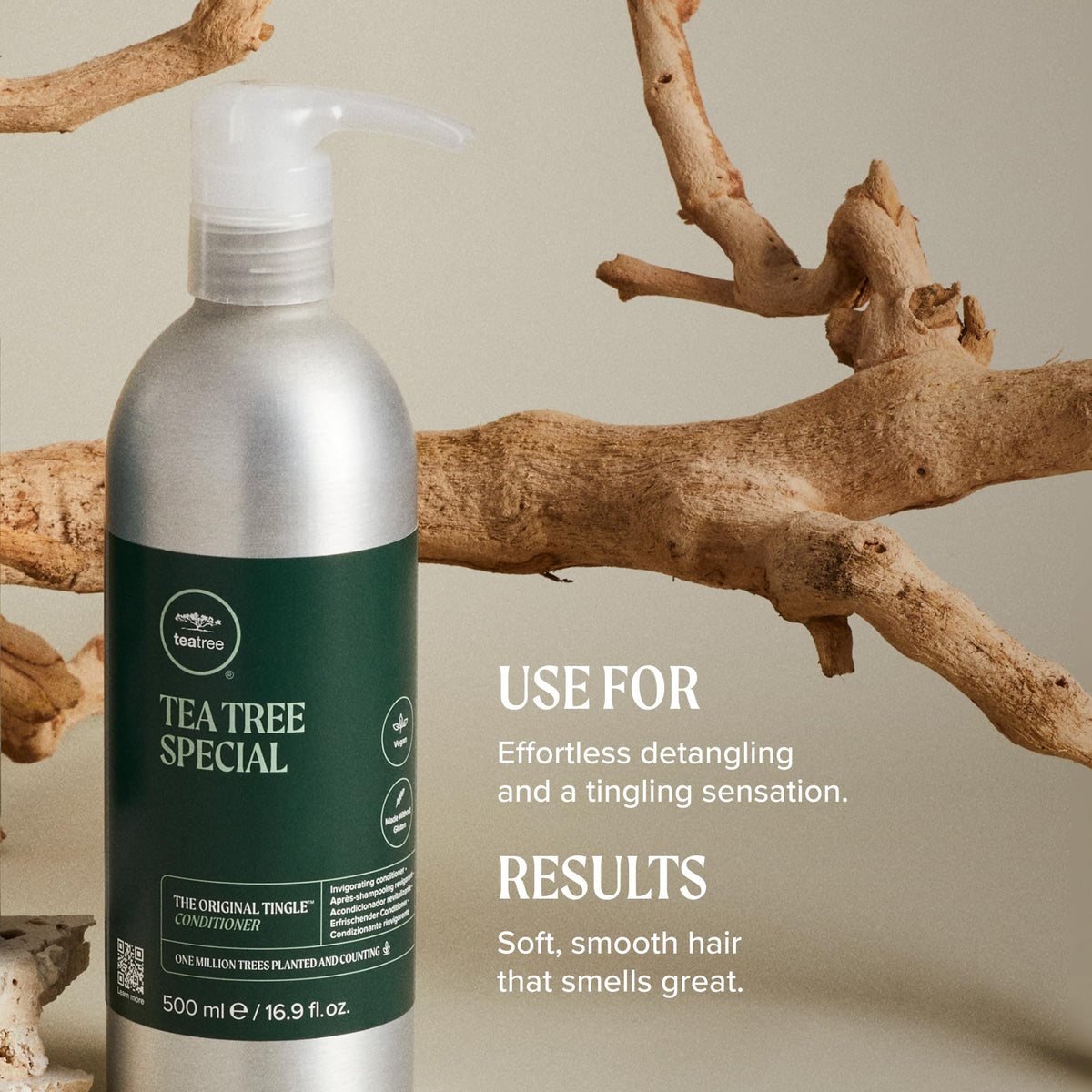 Tea Tree Special Conditioner close-up of aluminum bottle