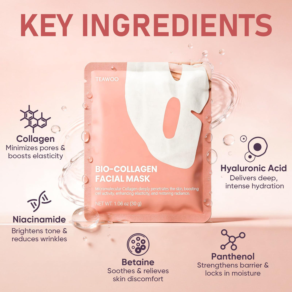 TEAWOO Bio-Collagen Facial Mask showing the hydrogel texture