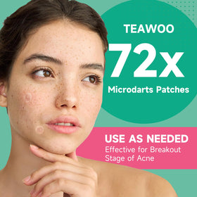 TEAWOO Microdart Acne Patches displayed with skincare products