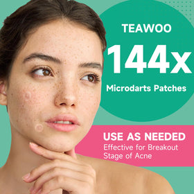 TEAWOO Microdart Acne Patches on a bathroom counter