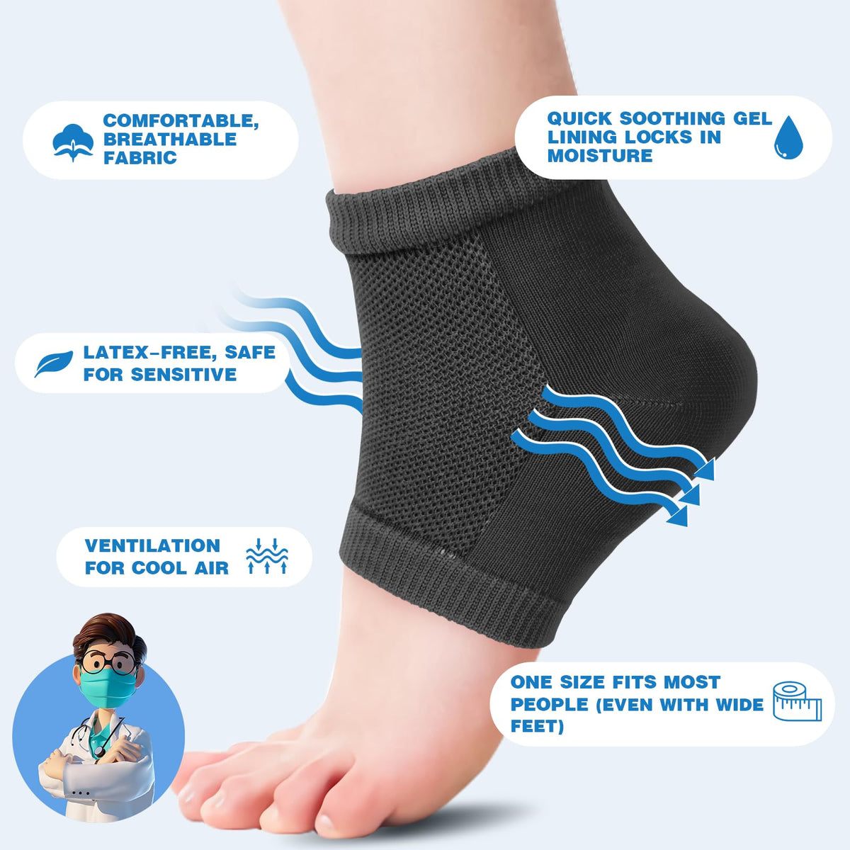 TEAWOO moisturizing heel socks worn on feet