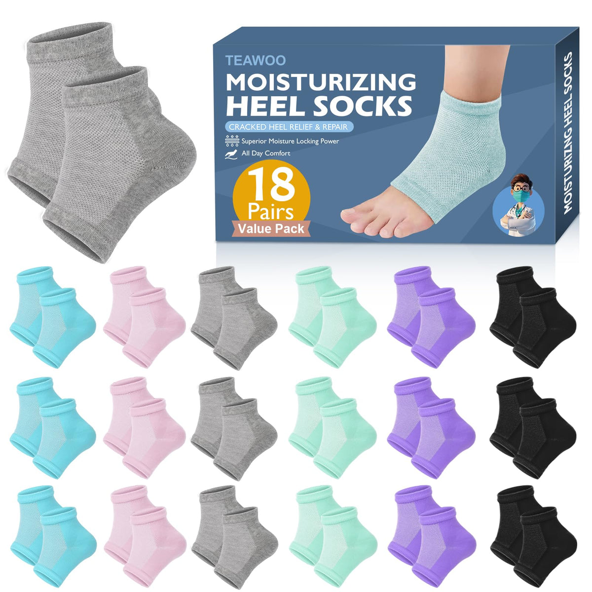 TEAWOO Moisturizing Toeless Socks in grey, front view