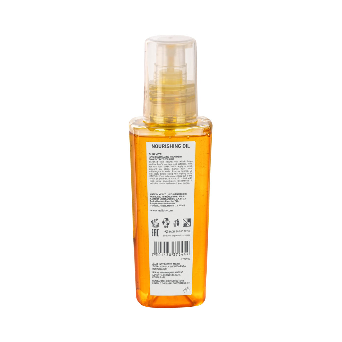 Tec Italy Olio Vital bottle with cap and label details