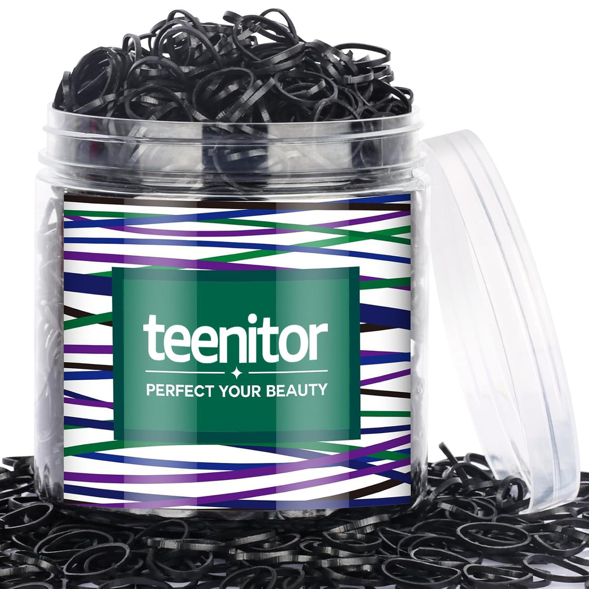 Teenitor 2000pcs black hair rubber bands front view