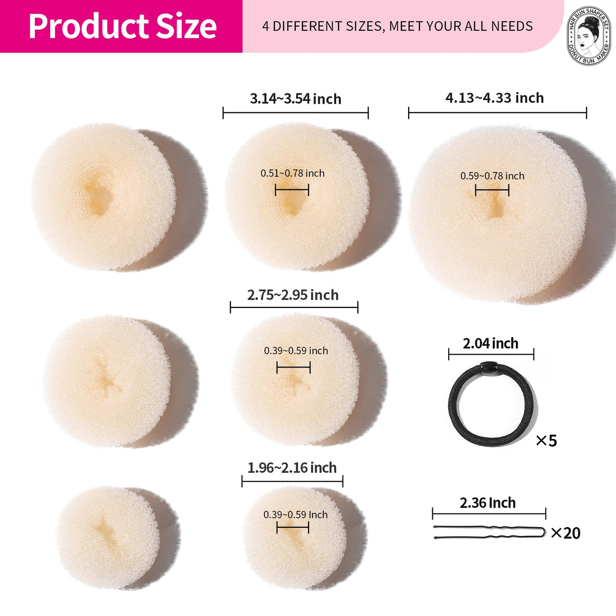 Teenitor Donut Bun Maker Set with elastic bands and bobby pins
