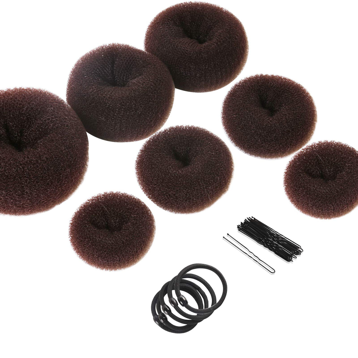 Teenitor Donut Hair Bun Maker Set with 7 rings in dark brown