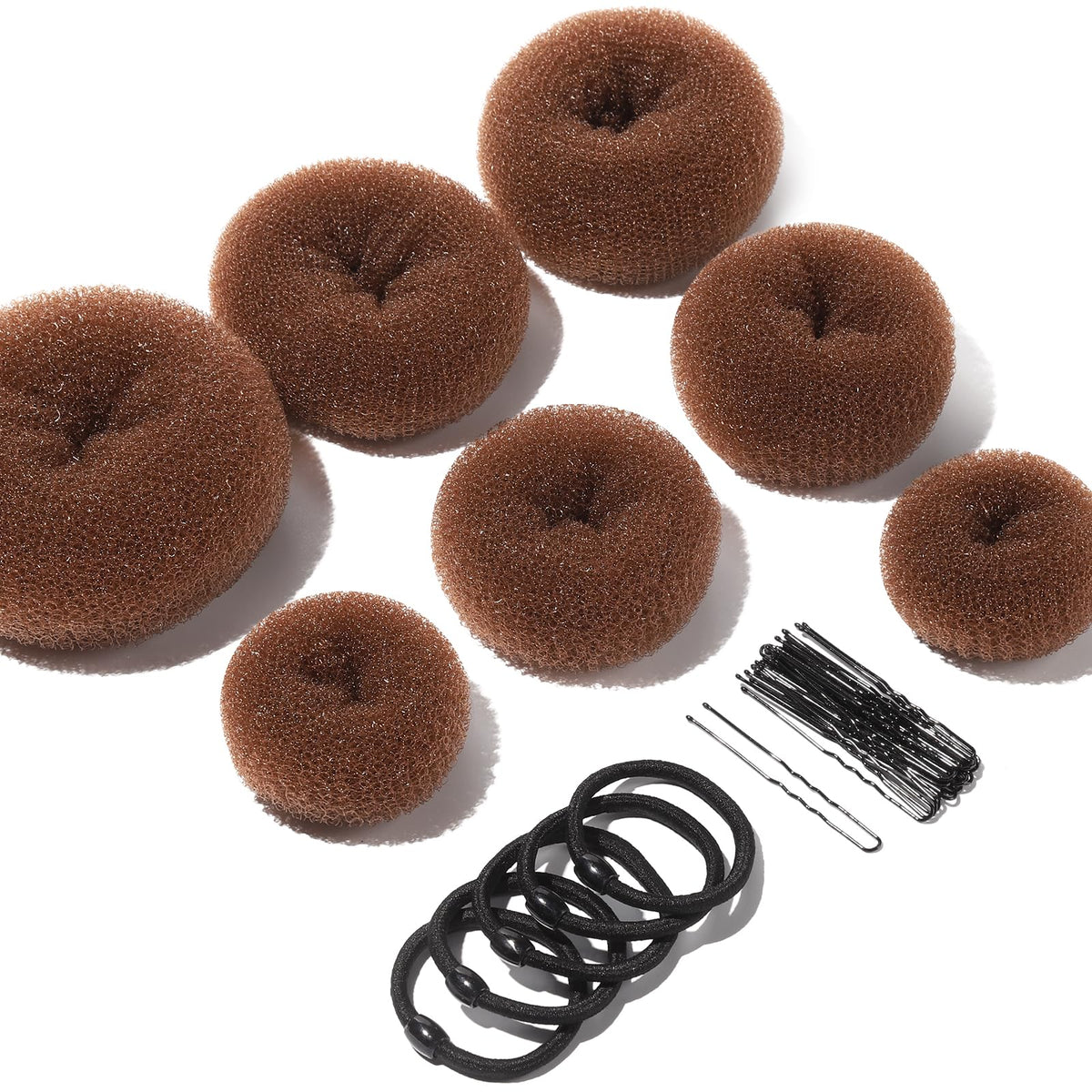 Teenitor Hair Bun Maker Kit front view with 7 light brown donut tools