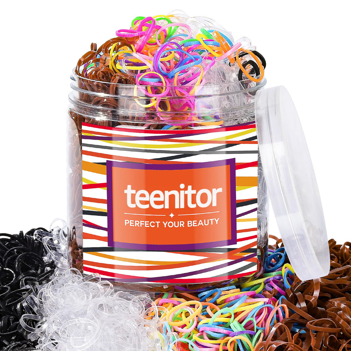 Teenitor Hair Elastics 2000pcs clear rubber bands front view