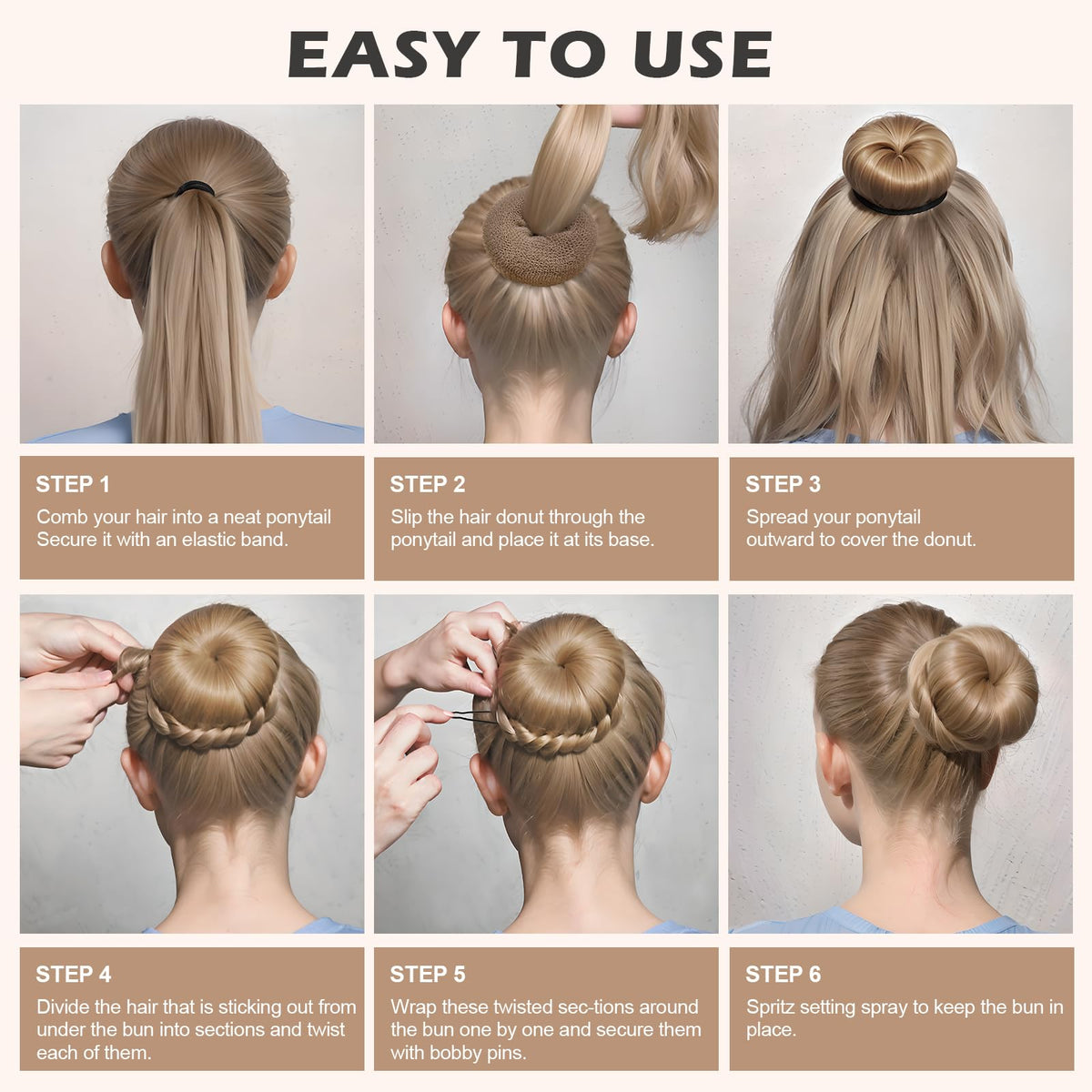 Teenitor hair pins included with the donut hair bun maker set