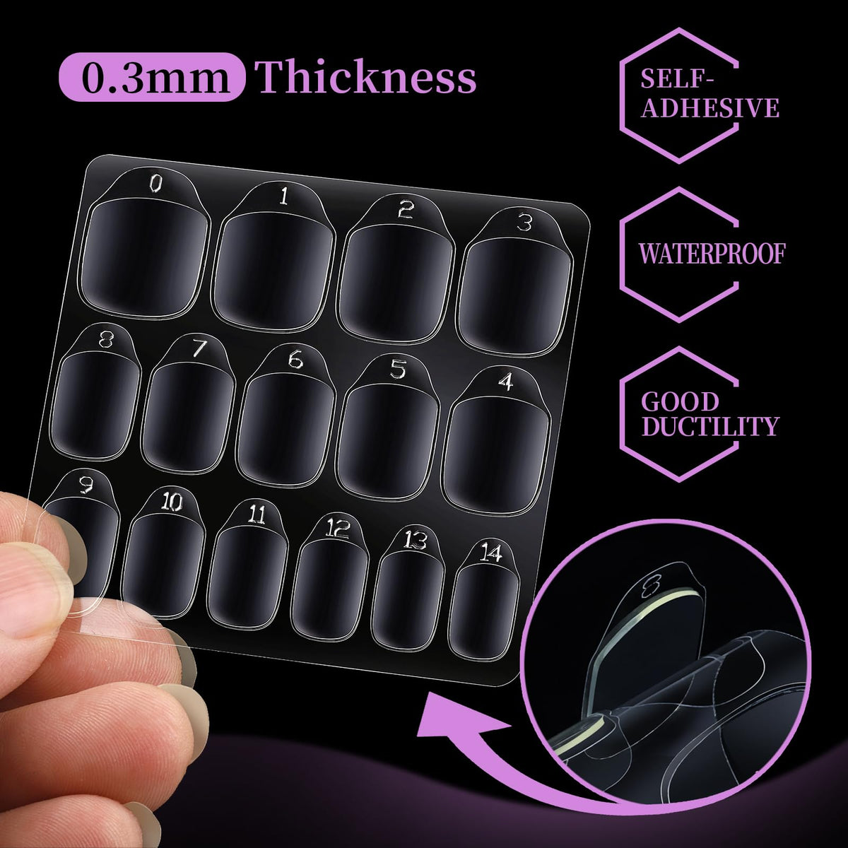 Teenitor Nail Adhesive Tabs in use on manicured nails