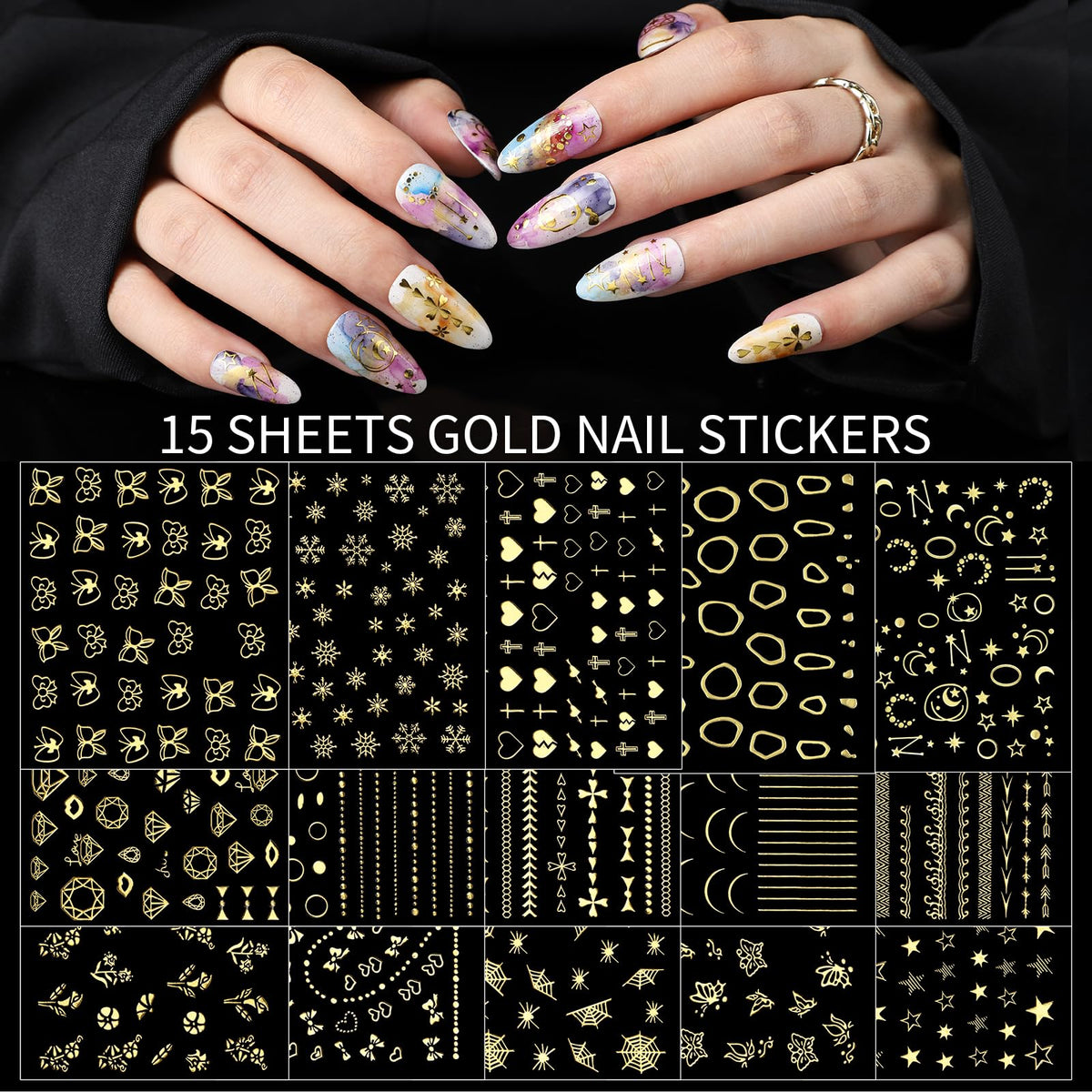 Teenitor nail charms set displayed with various nail art options