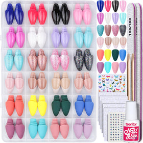 Teenitor Press On Nails Almond set with various finishes