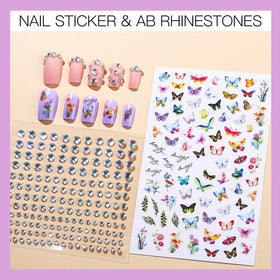 Teenitor Press on Nails with nail art stickers and gems