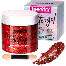 Teenitor red body glitter gel 80g jar front view