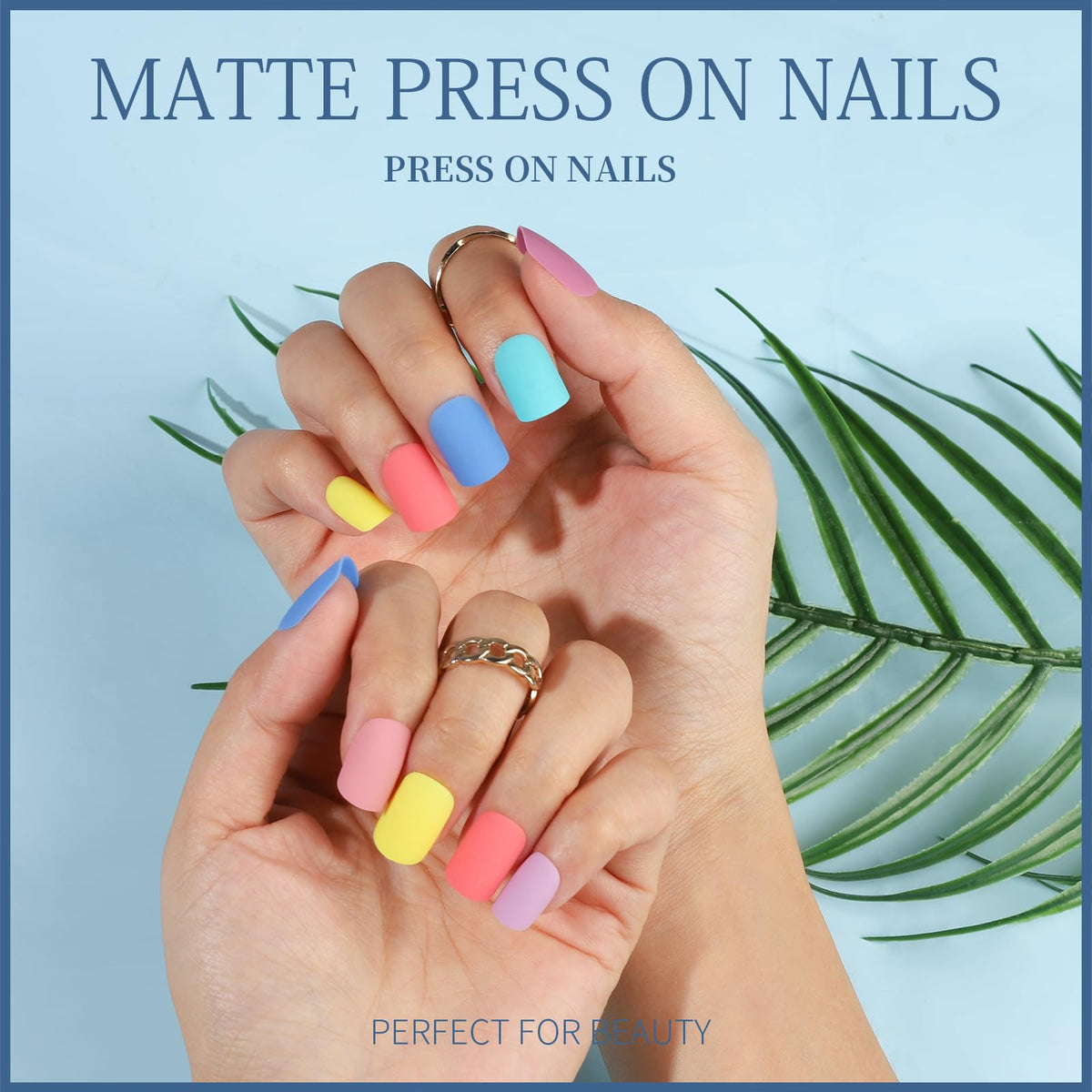 Teenitor short French tip press on nails with rounded tips