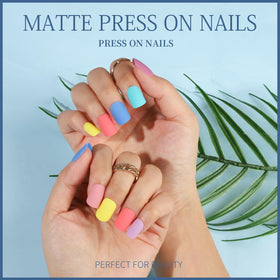Teenitor short French tip press on nails with rounded tips