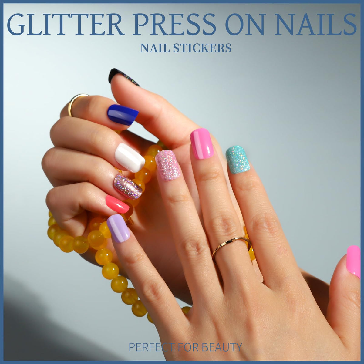 Teenitor short glitter press on nails displayed in vibrant shades