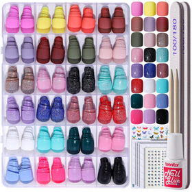 Teenitor Short Press On Nails Set with matte, glossy, and glitter finishes
