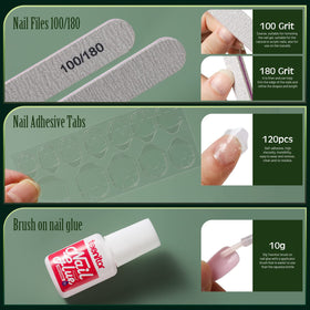 Teenitor Short Press On Nails with rhinestones detail