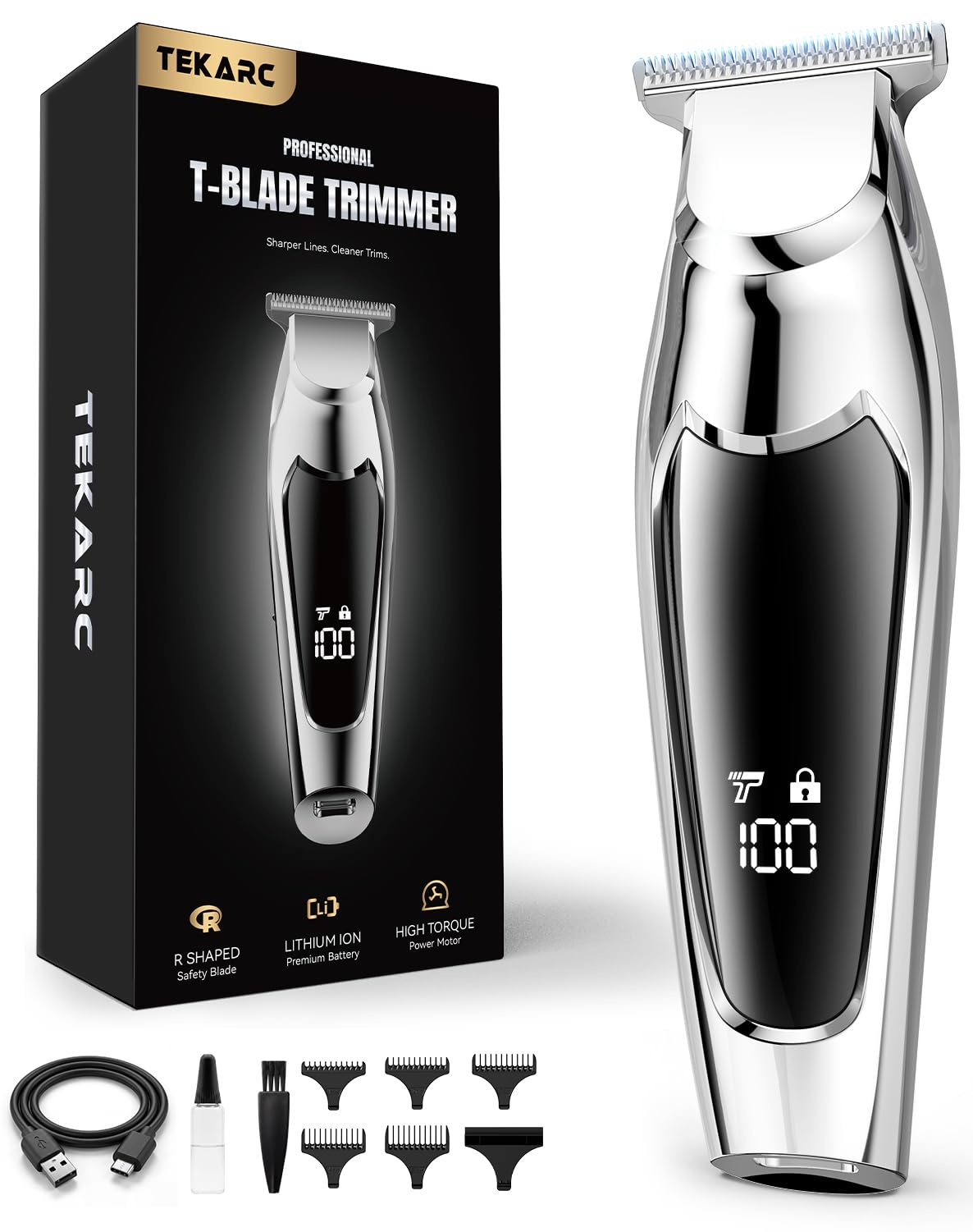 TEKARC Hair & Beard Trimmer front view with T-blade design