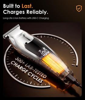 TEKARC Hair & Beard Trimmer LED display showing battery life