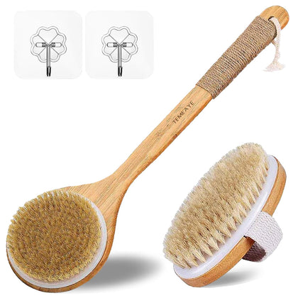 TEMEAYE Dry Brushing Body Brush Set with natural bristles and wooden handle