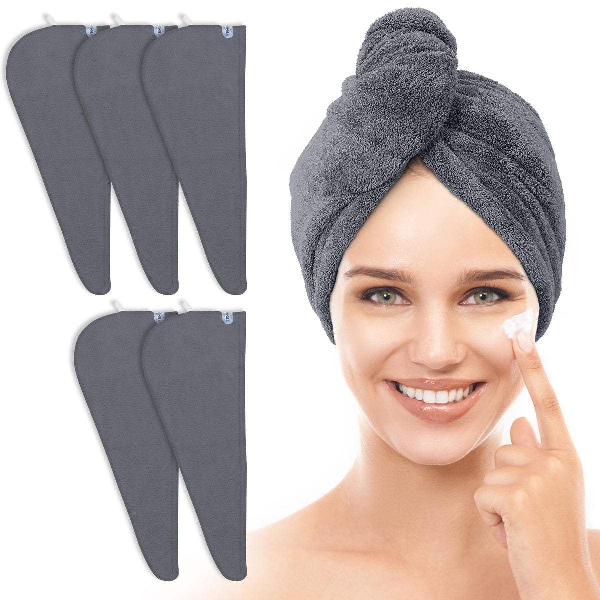 TENSTARS Hair Towel Wrap 5 Pack in coral velvet material