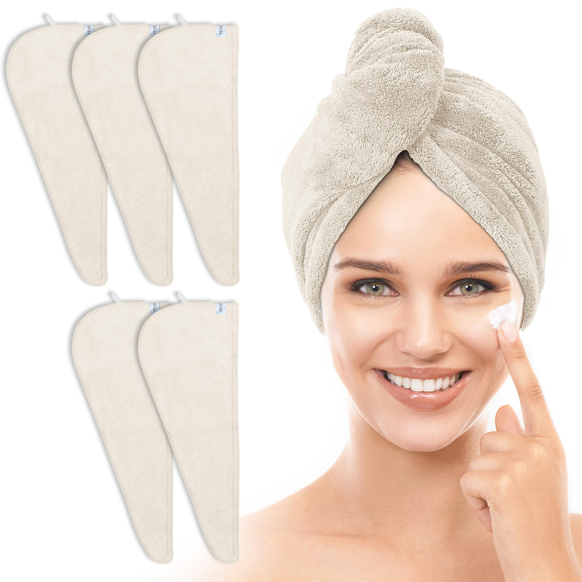 TENSTARS Hair Towel Wrap 5 Pack in various colours
